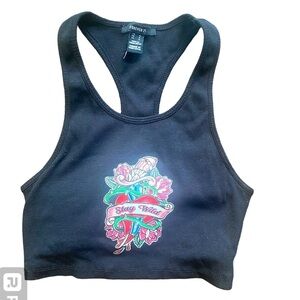Forever 21 Black Stay Wild Cropped Tank Small